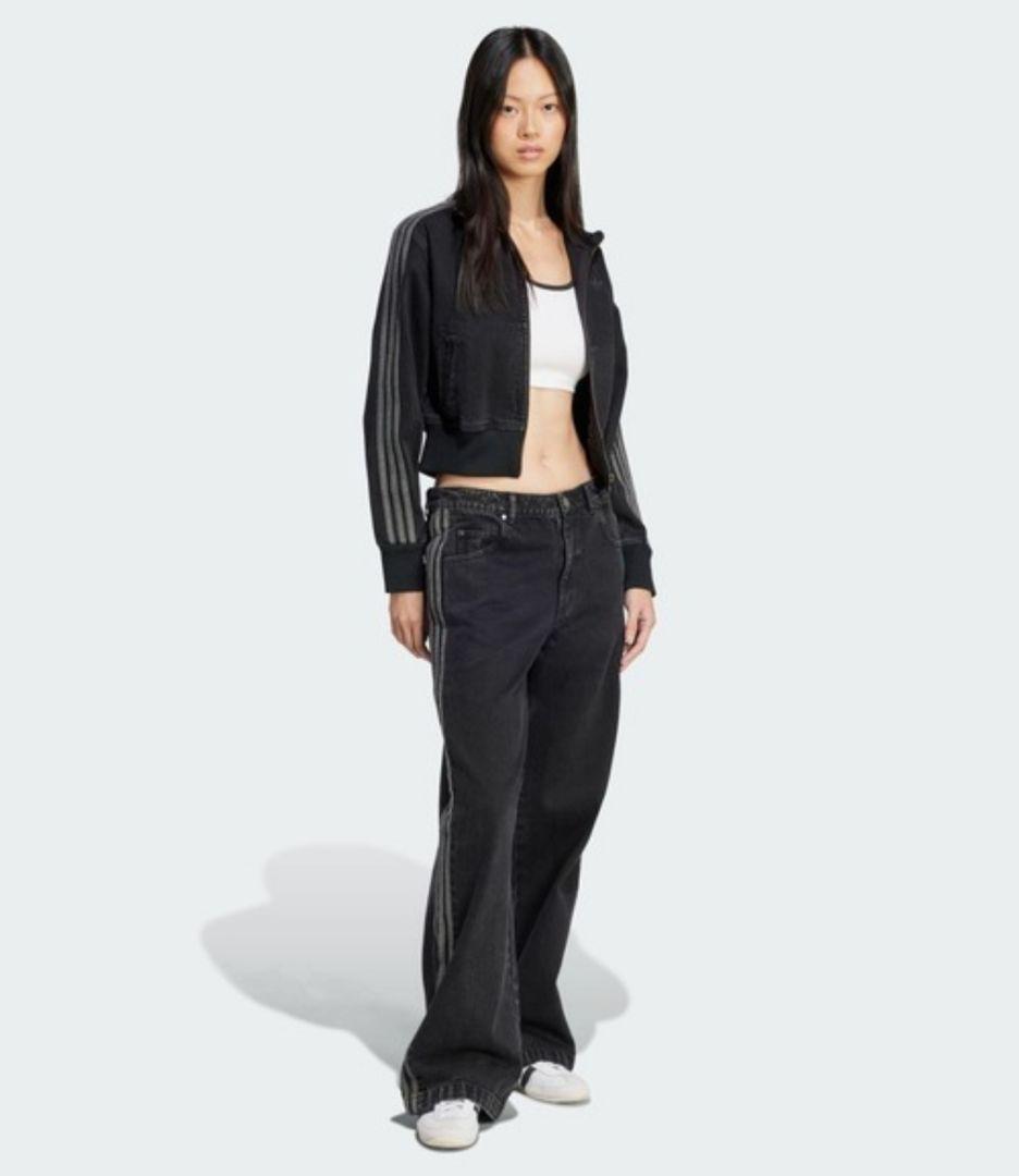 アディダス デニム ファイヤーバード トラックジャケット 黒 ジャージ 女性S